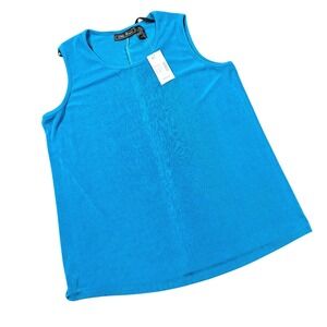 CM Shapes Tank Top Womens 0X Blue Ribbed Sleeveless Shell Layering Casual